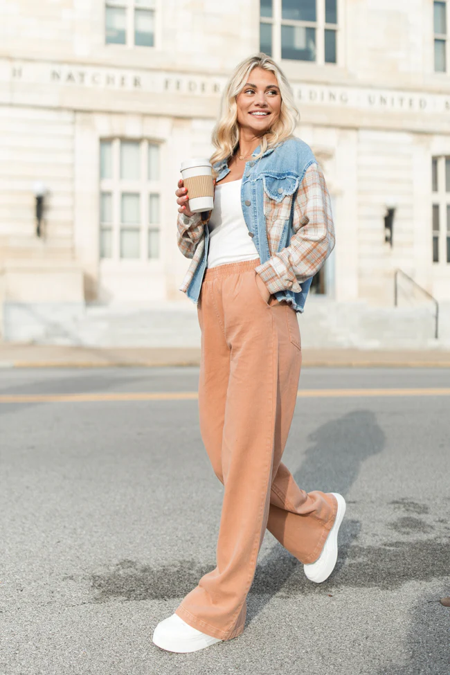Leads To You Brown Plaid and Denim Jacket FINAL SALE - Terpint