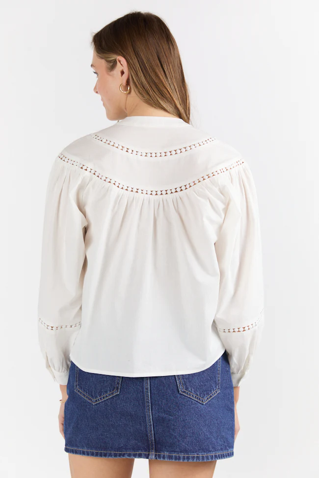 Memorable Moments Ivory Ladder Detail Long Sleeve Woven Blouse FINAL SALE - Terpint