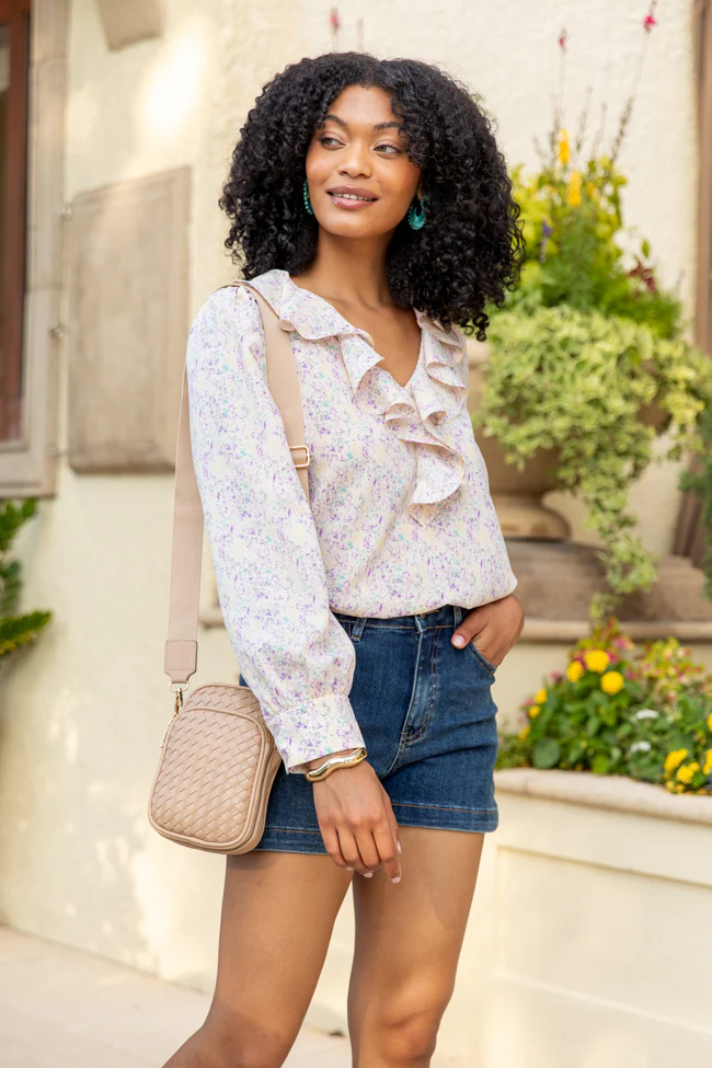 Floral Mirage Ruffle Trim Pastel Blouse FINAL SALE - Terpint