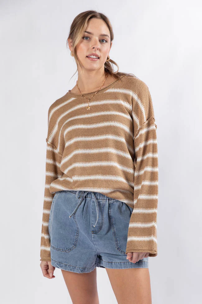 Road Trip Tan and Ivory Striped Sweater FINAL SALE - Terpint