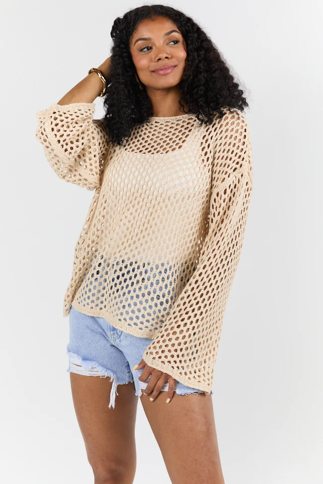 Let It Go Tan Open Knit Sweater FINAL SALE - Terpint