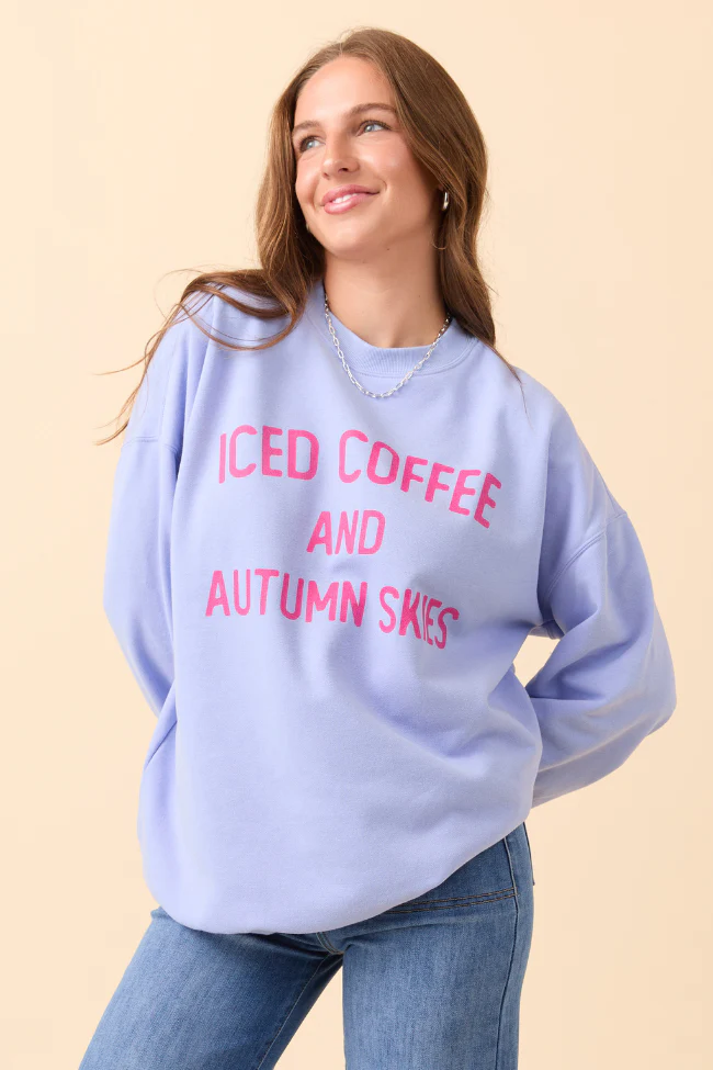 Iced Coffee And Autumn Skies Periwinkle Graphic Sweatshirt DOORBUSTER - Terpint
