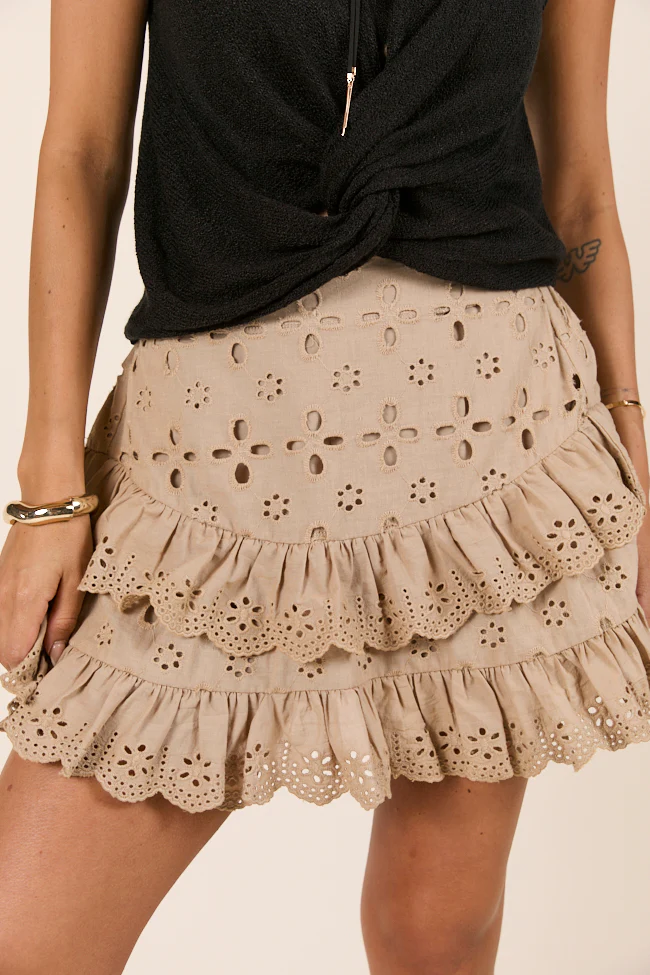 Marianne Khaki Eyelet Ruffle Skort - Terpint