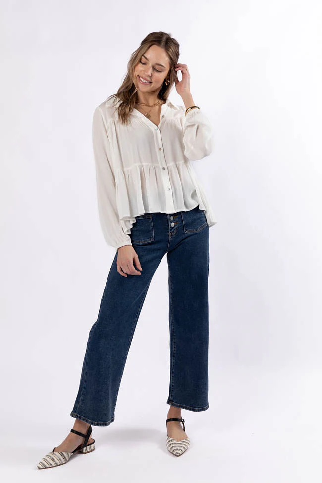 Something Good Ivory Tiered Relaxed Button Down Blouse FINAL SALE - Terpint