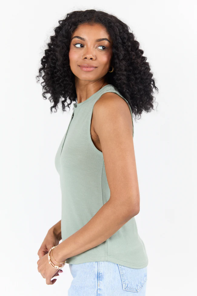 Casual Outing Sage Knit Henley Tank FINAL SALE - Terpint