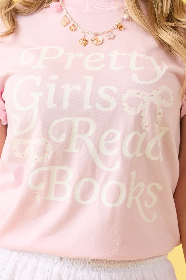 Pretty Girls Read Books Light Pink Graphic Tee - Terpint