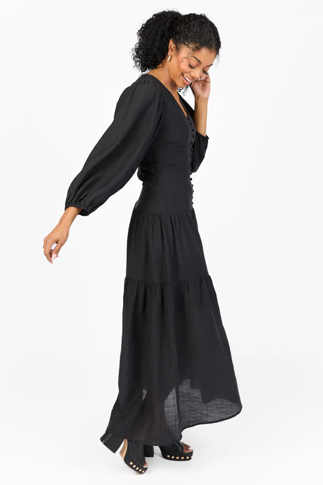 Enchanting Moments Black Button Detail Maxi Dress FINAL SALE - Terpint