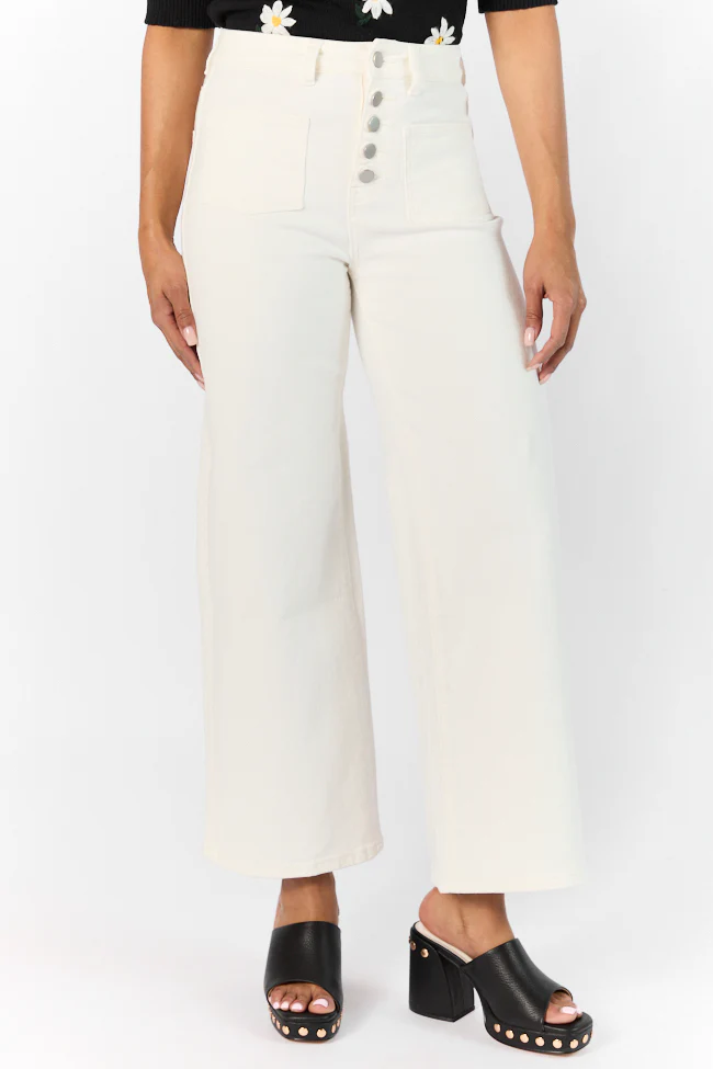Sutton White Wide Leg Patch Pocket Jeans SALE - Terpint