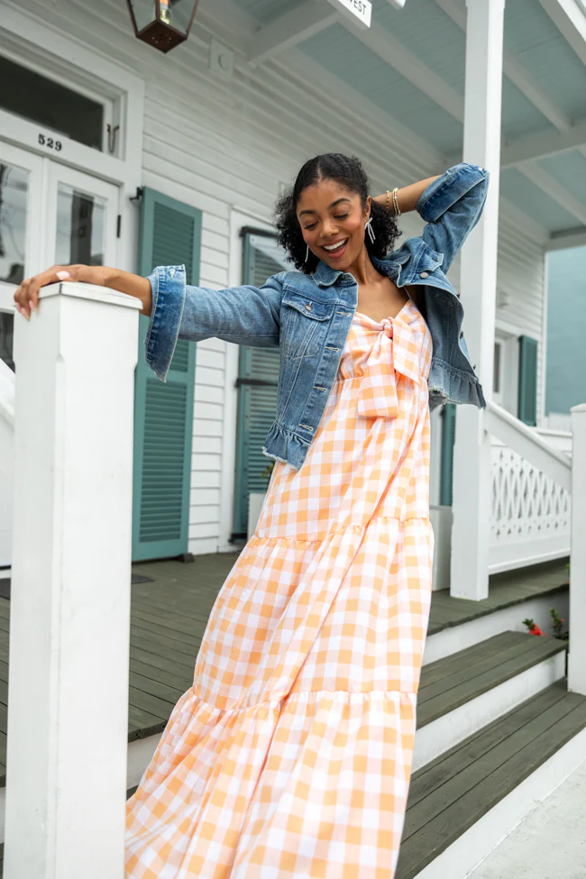 Checked Out Orange Gingham Tie Front Maxi Dress FINAL SALE - Terpint