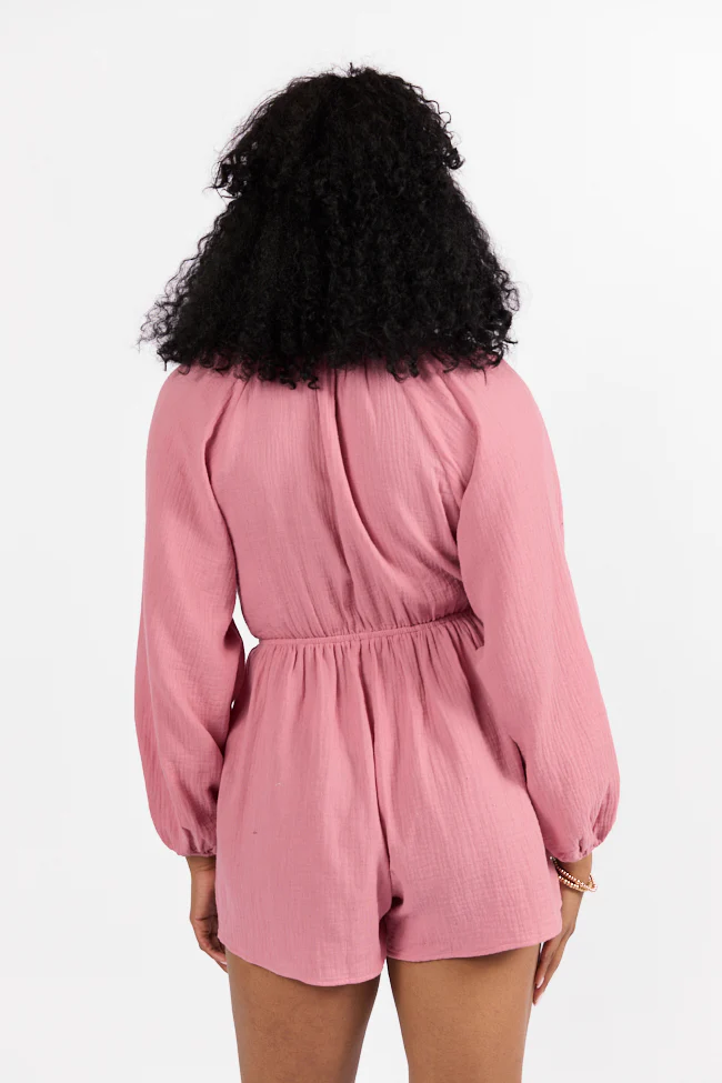 Endless Sunshine Pink Tie Front Long Sleeve Romper FINAL SALE - Terpint