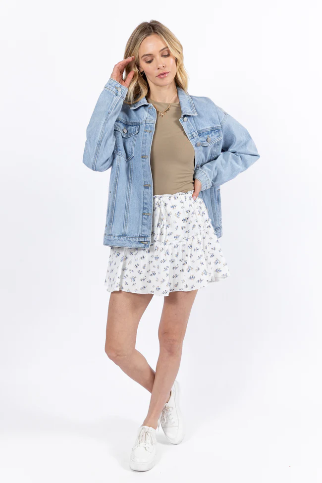 Garden Party Ivory and Blue Floral Print Gauze Skort FINAL SALE - Terpint