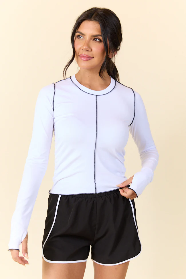 Over Under White Ruched Seamline Active Long Sleeve Top FINAL SALE - Terpint