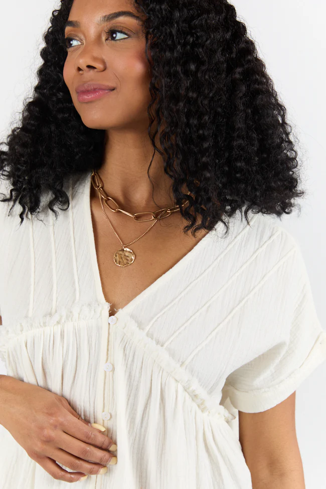 If I Knew Ivory Gauze Button Detail Short Sleeve Top FINAL SALE - Terpint