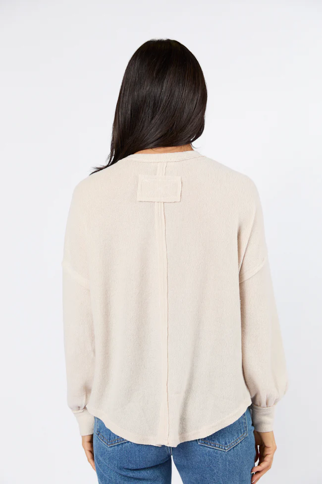 Any Other Way Oatmeal Brushed Rib Henley Knit Long Sleeve Top FINAL SALE - Terpint