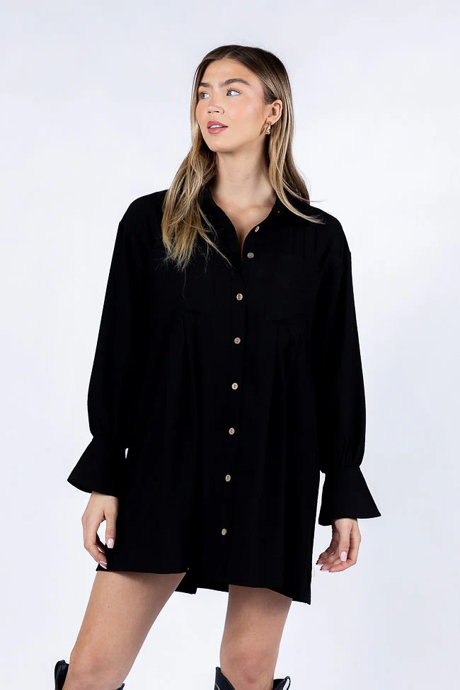 Write This Down Black Button Up Shirt Dress FINAL SALE - Terpint