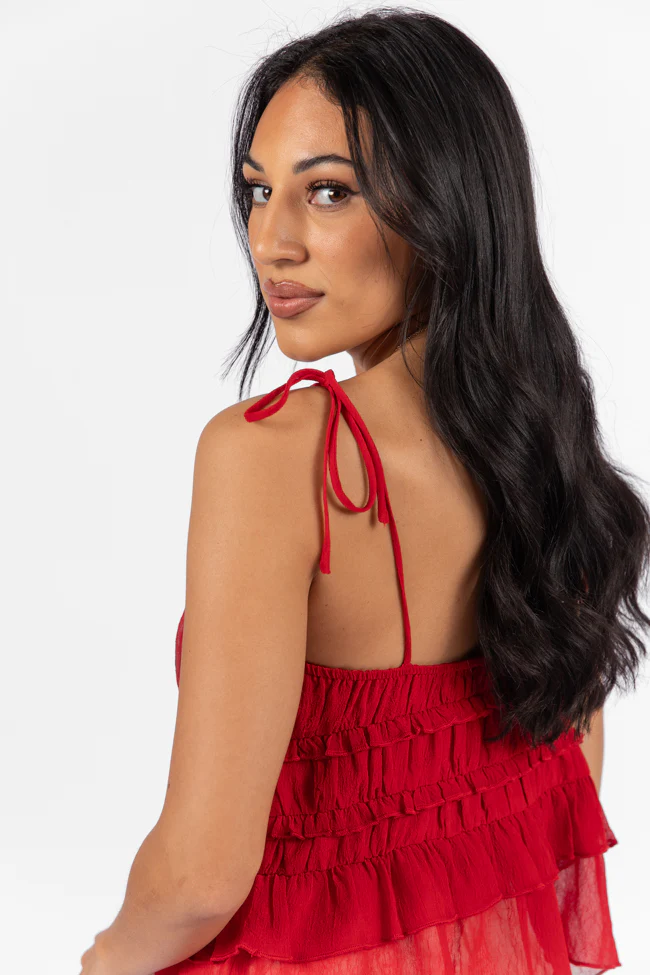 Promise To Another Red Rosette Tie Sleeve Tank FINAL SALE - Terpint