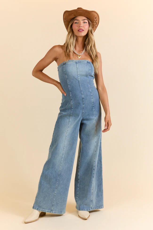 Nashville Nights Corset Denim Jumpsuit Just Classically Cassidy X Pink Lily - Terpint