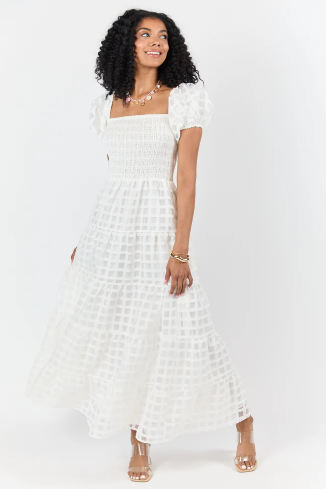 What A Feeling White Windowpane Maxi Dress FINAL SALE - Terpint