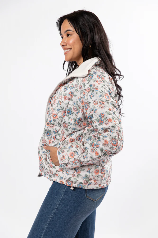 Vail Valley Pink Ivory Multi Floral Quilted Zip Up Jacket FINAL SALE - Terpint