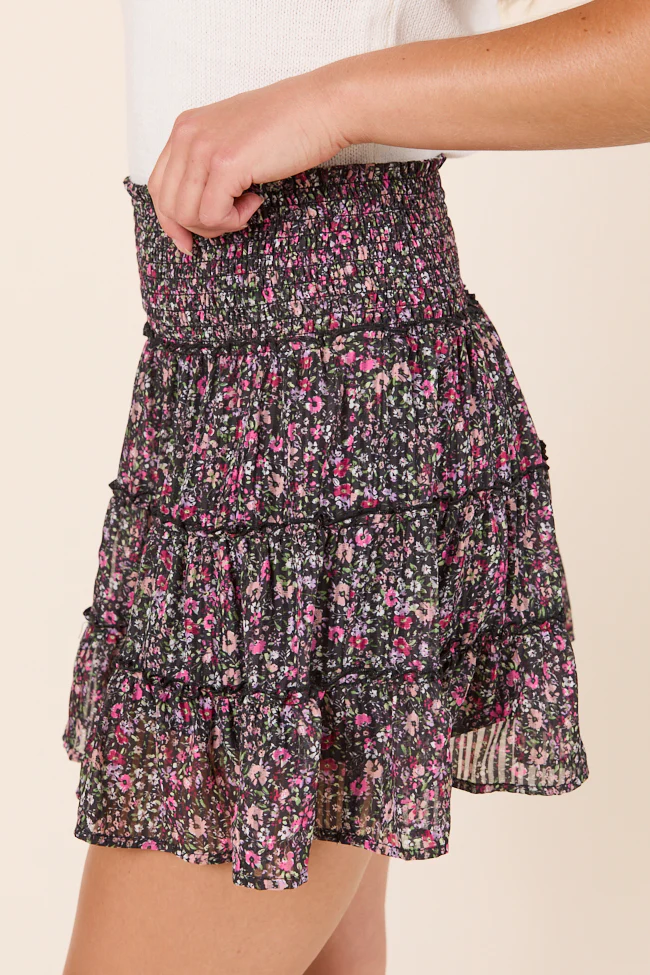 Through the Garden Black Pink Floral Skort - Terpint