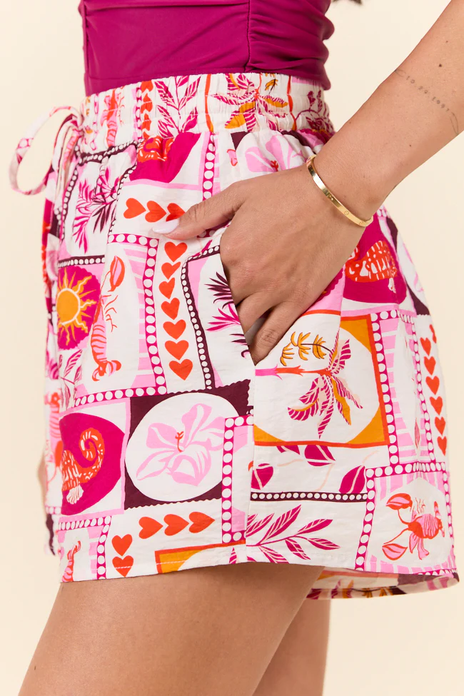 Summer Is Here Pink Printed Coverup Shorts FINAL SALE - Terpint