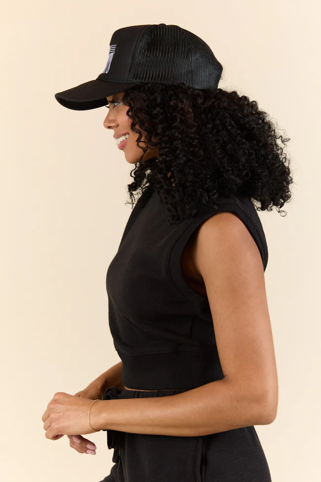 All Star Black Fitted Banded Waist Sleeveless Crop Top - Terpint