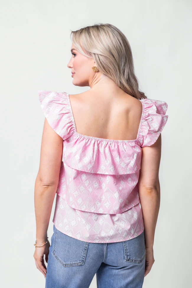 Wonderful Wildflowers Pink Print Button Front Tiered Tank SALE - Terpint