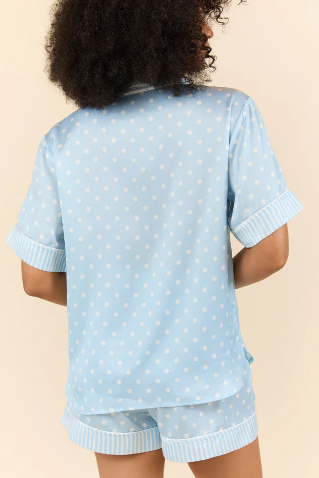 No Alarm Blue Polka Dot Satin Pajama Top - Terpint