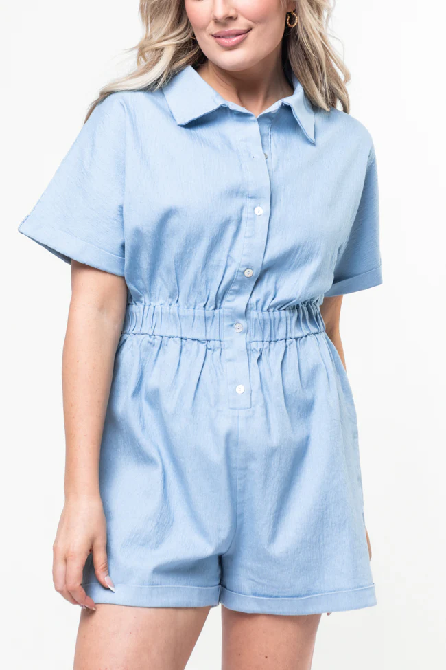 Walk With Me Blue Solid Chambray Romper FINAL SALE - Terpint
