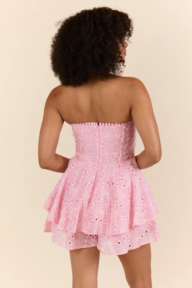 Sunlit Garden Pink Floral Lace Romper SALE - Terpint