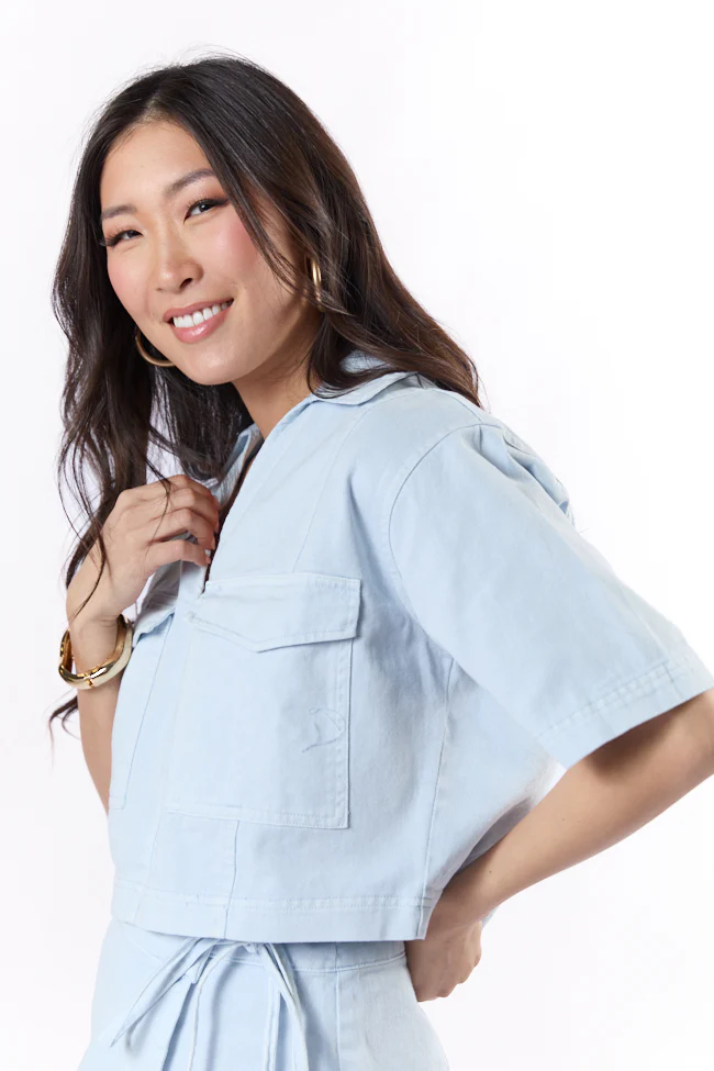 New Ways Ice Blue Cropped Denim Top FINAL SALE - Terpint