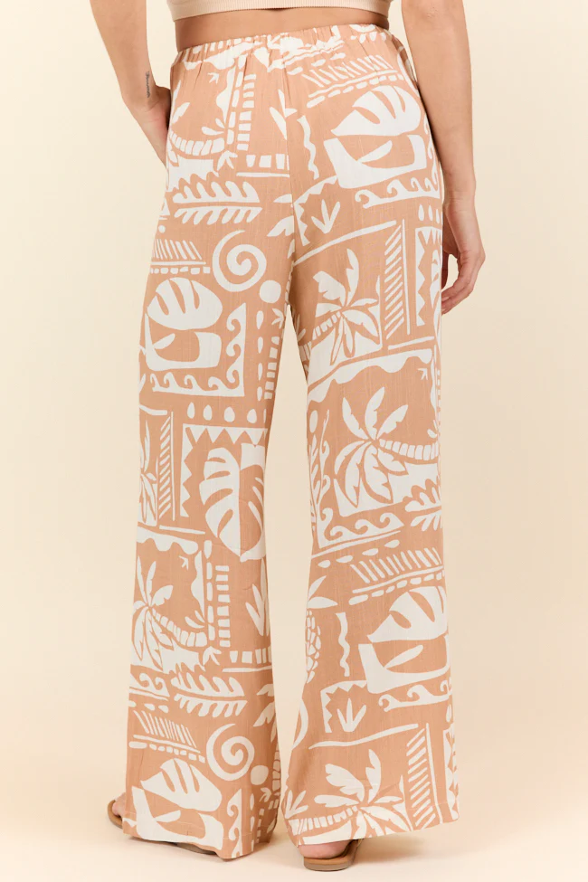 Island Escape Taupe Printed Pull On Pants FINAL SALE - Terpint