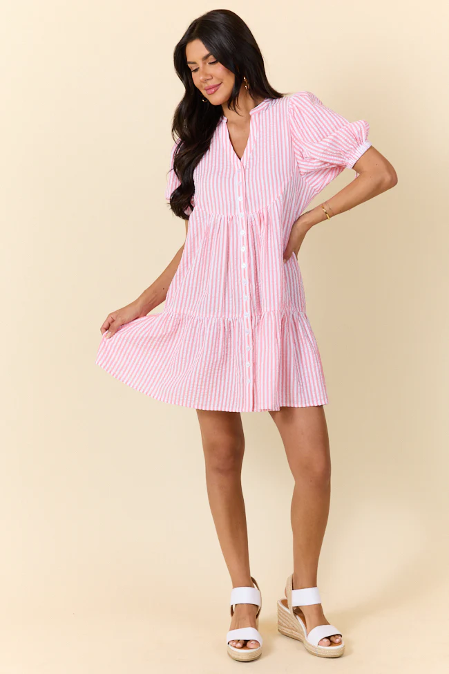 Faith In You Coral Striped Collared Mini Dress SALE - Terpint