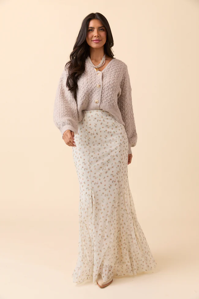 Heather Taupe V-Neck Cardigan - Terpint