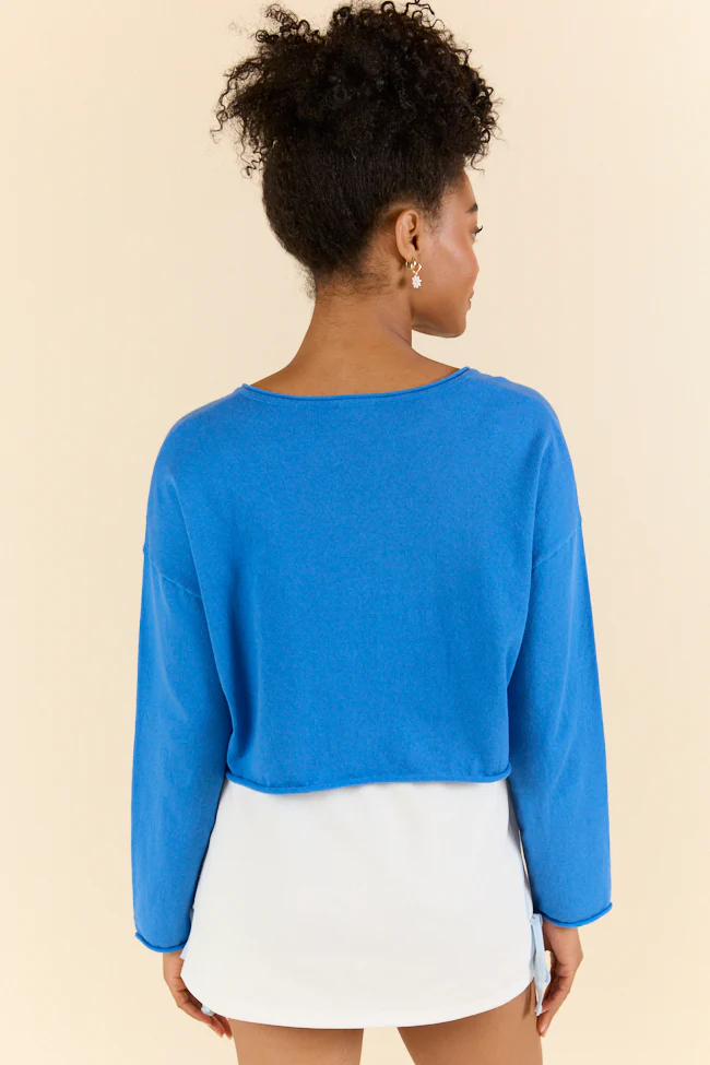 No Bad Days Blue Drop Shoulder V-Neck Pullover SALE - Terpint