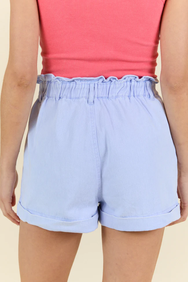 Chill Days Ice Blue Ruffle Waist Denim Shorts DOORBUSTER - Terpint