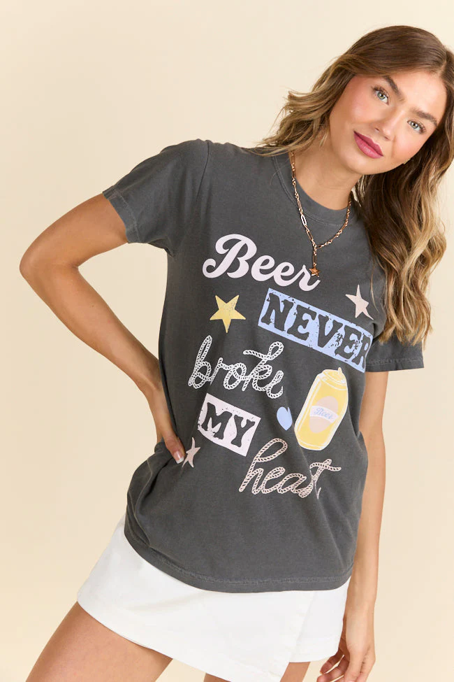 Beer Never Broke My Heart Dark Grey Graphic Tee - Terpint