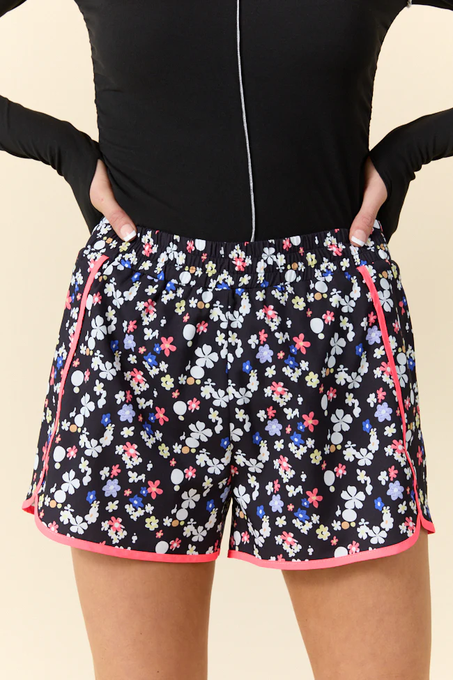 On The Move Multi Floral Contrast Trim Running Shorts FINAL SALE - Terpint