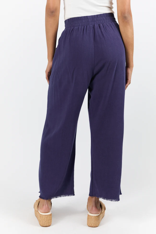 Look Your Best Navy Frayed Detail Ankle Length Pants FINAL SALE - Terpint