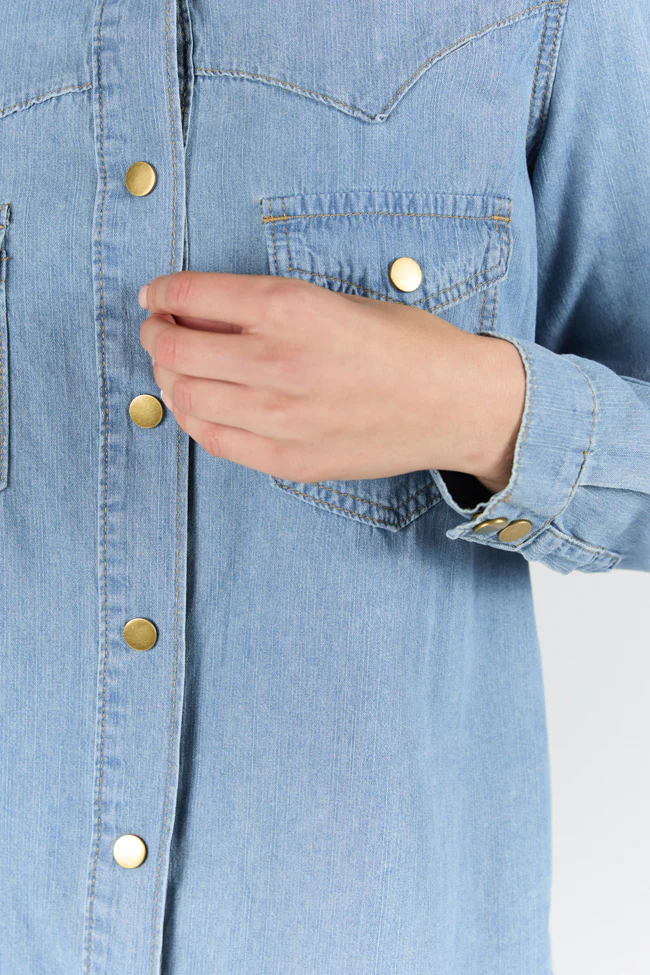 Gussied Up Yoke Detail Chambray Button Down Shirt - Terpint
