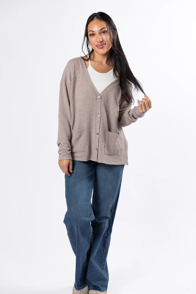 Sounds Like Me Taupe Waffle Knit Cardigan FINAL SALE - Terpint
