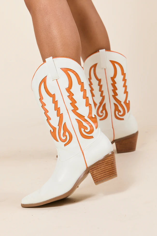 Patti Orange and White Western Boots - Terpint