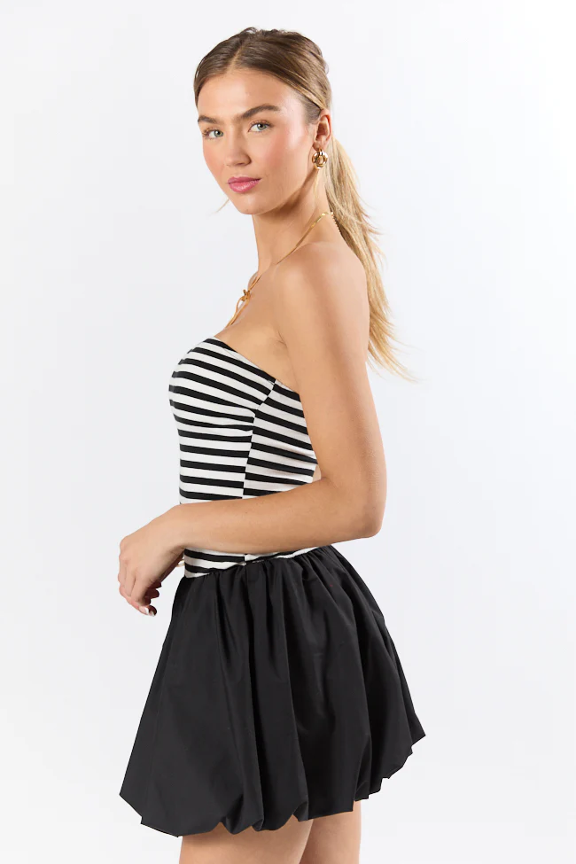Moments Like This Black and White Striped Bubble Hem Dress SALE - Terpint