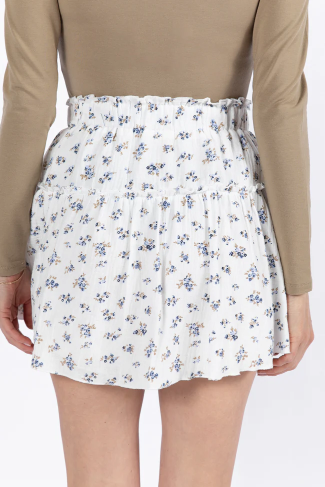 Garden Party Ivory and Blue Floral Print Gauze Skort FINAL SALE - Terpint