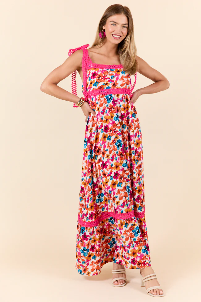 Come Along With Me Pink Trim Floral Maxi Dress FINAL SALE - Terpint