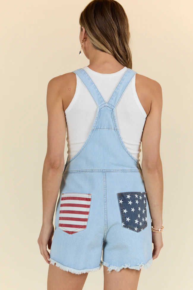 From The Heartland Light Wash Relaxed Fit Flag Detail Denim Overalls FINAL SALE - Terpint