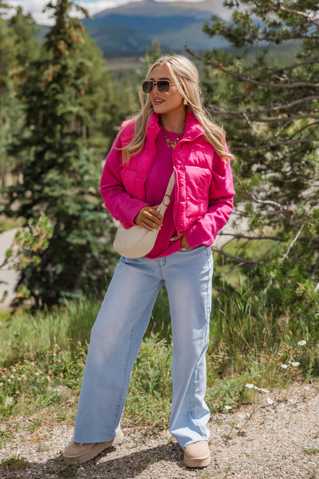 Sights To See Fuchsia Cropped Puffer Vest FINAL SALE - Terpint