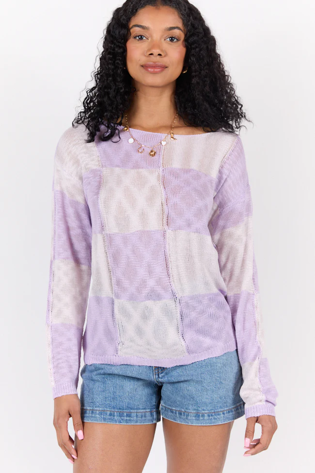 Sunset Key Purple Checkered Sweater FINAL SALE - Terpint