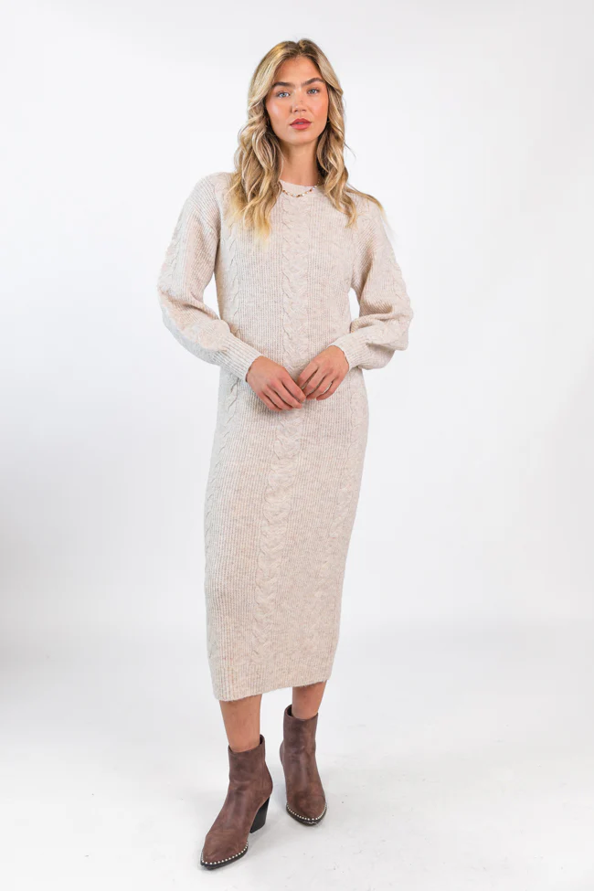 Stay On Your Mind Oatmeal Cable Knit Midi Dress FINAL SALE - Terpint