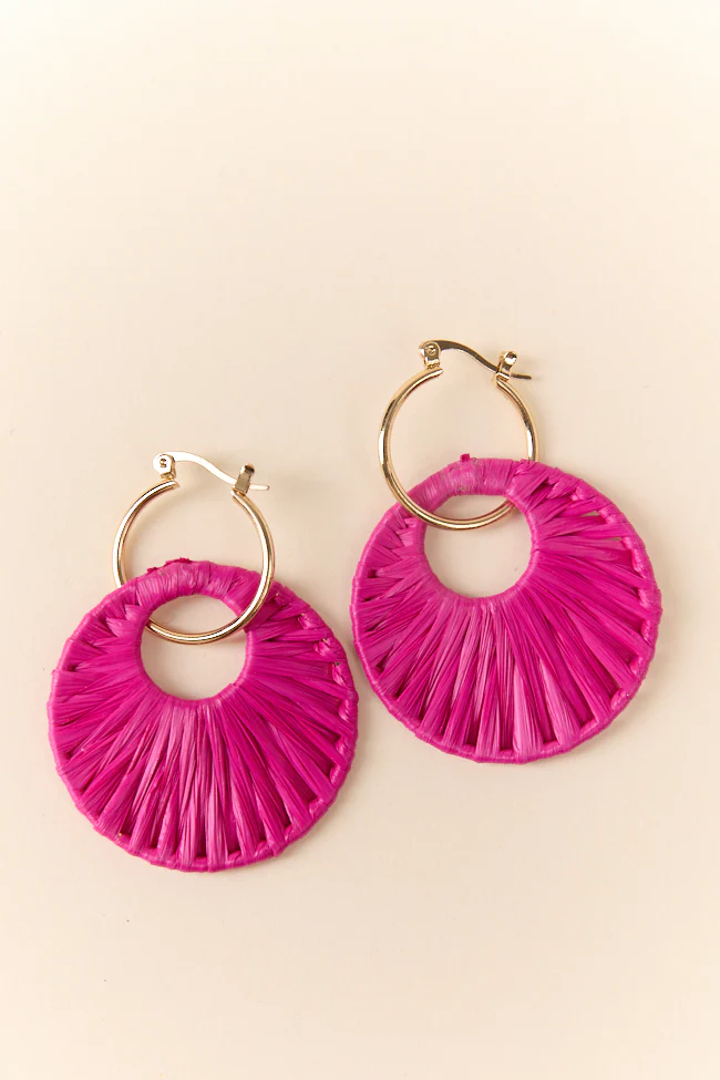 Pink Raffia Wrapped Disc Earrings FINAL SALE - Terpint